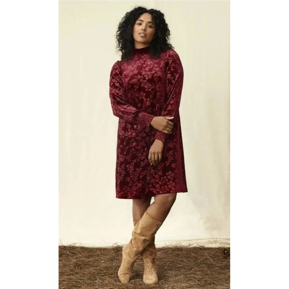 Matilda Jane Velour Long Sleeve Holiday Dress Burgundy Floral Small Holiday